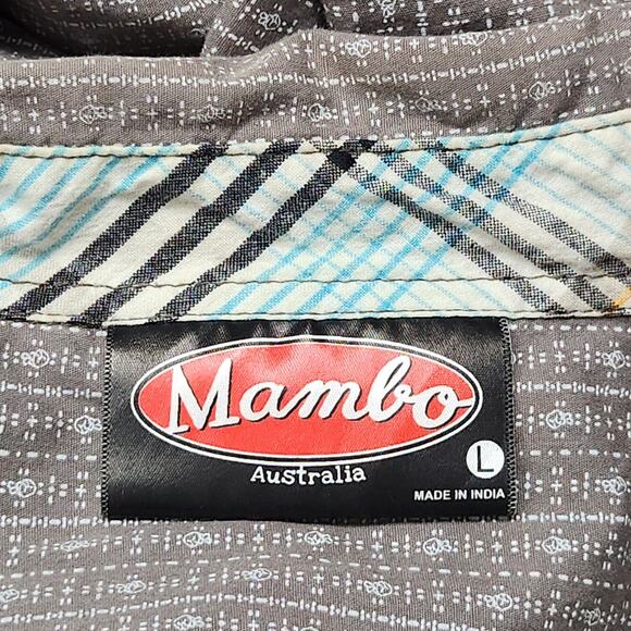 MAMBO AUSTRALIA Shirt Mens Large Gray Button Up Flip Cuff Roll Tab Sleeves - Picture 12 of 13